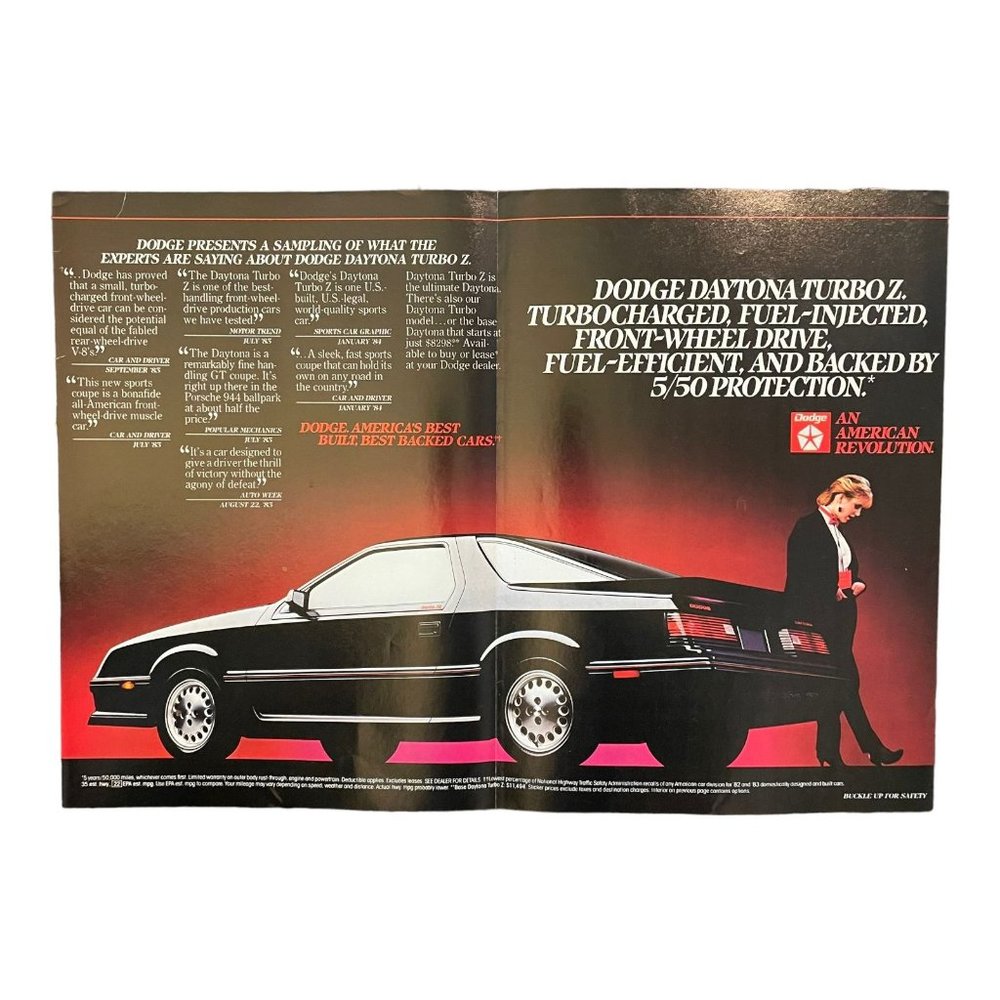 1984 Dodge Daytona Turbo Z Black Sports Car Vintage Print Ad Woman Tuxedo Poster